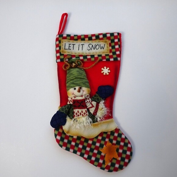 💰3/$25 Snowman 3D Christmas Stocking Holidays Decor Bell Red Green 18" - Picture 1 of 8